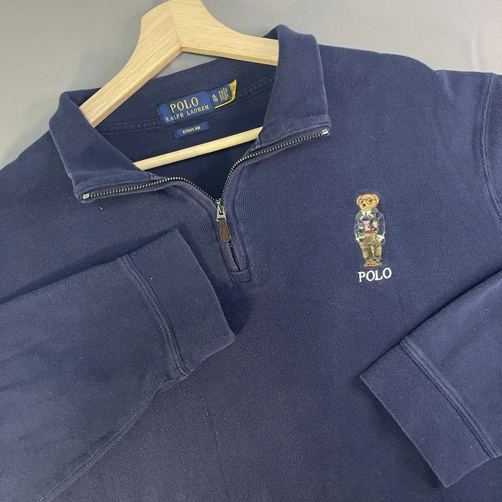 Polo Bear Ralph Lauren Estate Rib 1/4 Zip Pullover Navy Blue Men's XL Sweater